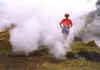 Steam vents around the crater